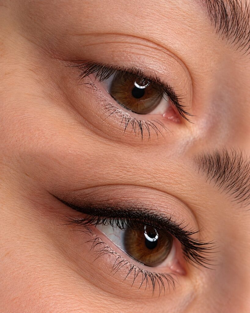 Prima e dopo il trattamento occhi: infracigliare ed eyeliner
